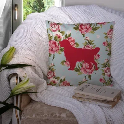 Caroline's Treasures Golden Retriever Shabby Elegance Blue Roses Indoor/outdoor Throw Pillow