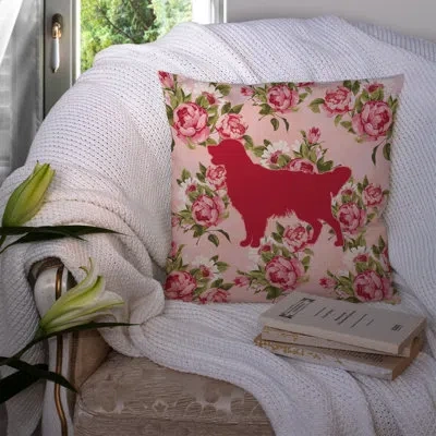 Caroline's Treasures Golden Retriever Shabby Elegance Pink Roses Floral 14" Throw Pillow