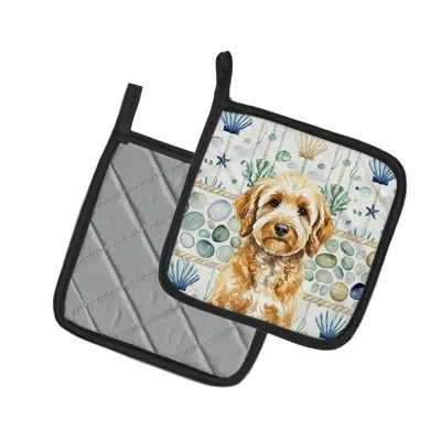 Caroline's Treasures Goldendoodle Coastal Sea Glass Pair Of Pot Holders In Multicolor