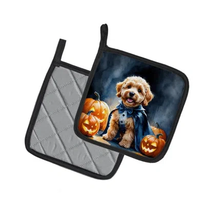 Caroline's Treasures Goldendoodle Puppy Halloween Pair Of Pot Holders In Multi
