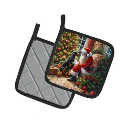 Caroline's Treasures Gordon Setter And Santa Claus Pair Of Pot Holders In Multicolor
