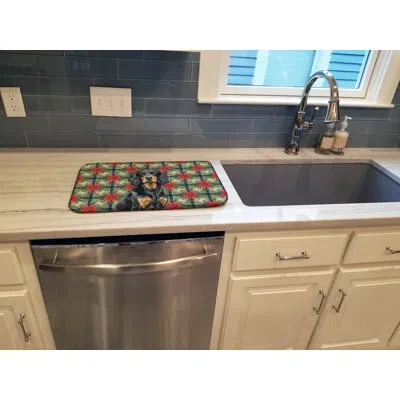 Caroline's Treasures Gordon Setter Christmas Poinsettias Dish Drying Mat In Natural