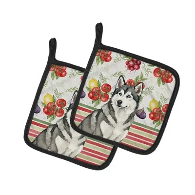 Caroline's Treasures Gray And White Alaskan Malamute Vegetables Pair Of Pot Holders In Multicolor