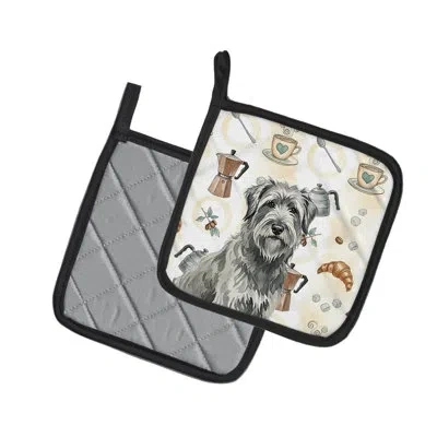 Caroline's Treasures Gray Briard Coffee Bar Pair Of Pot Holders In Multicolor