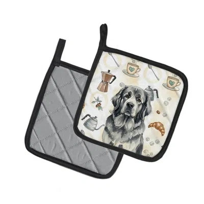 Caroline's Treasures Gray Newfoundland Coffee Bar Pair Of Pot Holders In Multicolor
