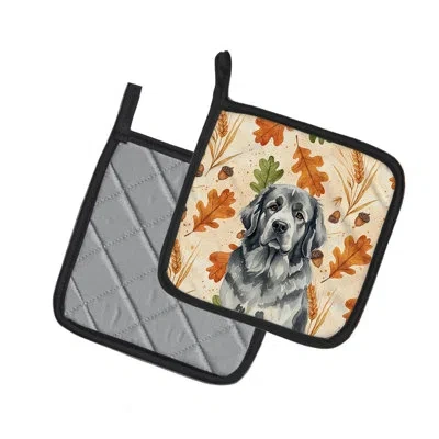 Caroline's Treasures Gray Newfoundland Heirloom Fall Pair Of Pot Holders In Multicolor