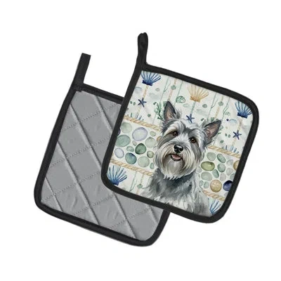Caroline's Treasures Gray Skye Terrier Coastal Sea Glass Pair Of Pot Holders In Multicolor