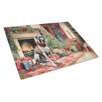 Caroline's Treasures Great Dane Cozy Christmas Glass Cutting Board Large