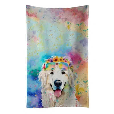 Caroline's Treasures Great Pyrenees Hippie Dawg Kitchen Towel In Multicolor