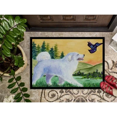 Caroline's Treasures Great Pyrenees Non-slip Indoor Door Mat In Green,white