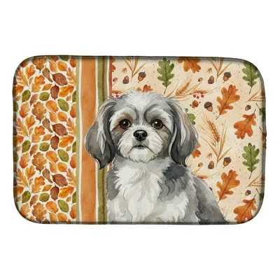 Caroline's Treasures Grey And White Tibetan Spaniel Heirloom Fall Dish Drying Mat In Natural