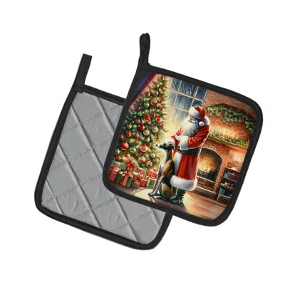 Caroline's Treasures Greyhound And Santa Claus Pair Of Pot Holders In Multicolor