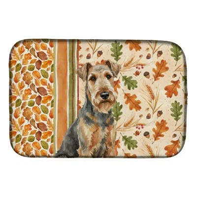 Caroline's Treasures Grizzle Airedale Terrier Heirloom Fall Dish Drying Mat In Natural