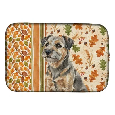 Caroline's Treasures Grizzle And Border Terrier Heirloom Fall Dish Drying Mat In Natural