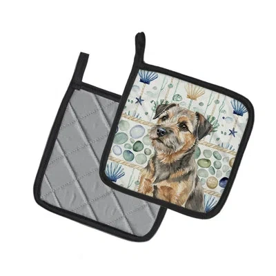 Caroline's Treasures Grizzle And Tan Border Terrier Coastal Sea Glass Pair Of Pot Holders In Multicolor