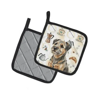 Caroline's Treasures Grizzle And Tan Border Terrier Coffee Bar Pair Of Pot Holders In Multicolor