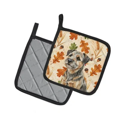 Caroline's Treasures Grizzle And Tan Border Terrier Heirloom Fall Pair Of Pot Holders In Multicolor