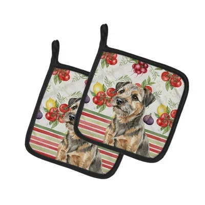 Caroline's Treasures Grizzle And Tan Border Terrier Vegetables Pair Of Pot Holders In Multicolor