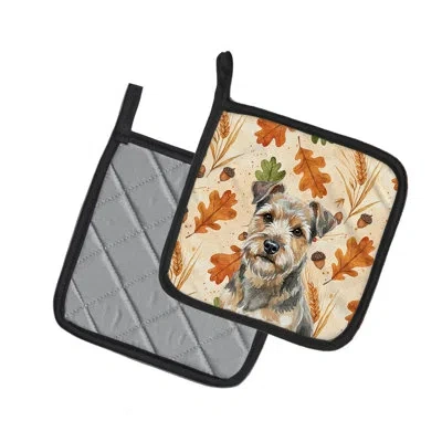 Caroline's Treasures Grizzle And Tan Norfolk Terrier Heirloom Fall Pair Of Pot Holders In Multicolor