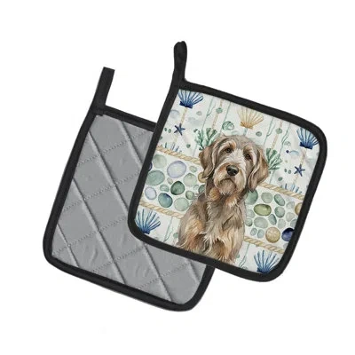Caroline's Treasures Grizzle And Tan Otterhound Coastal Sea Glass Pair Of Pot Holders In Multicolor