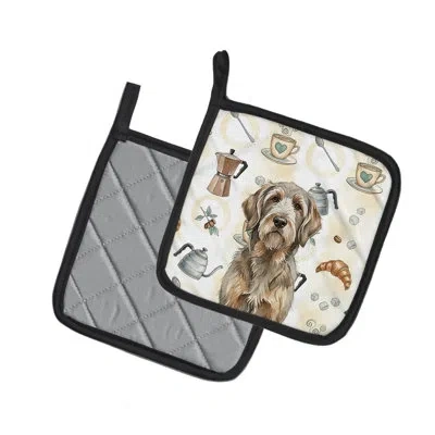 Caroline's Treasures Grizzle And Tan Otterhound Coffee Bar Pair Of Pot Holders In Multicolor