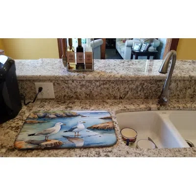 Caroline's Treasures Gulls Scavenging Dish Drying Mat In Natural