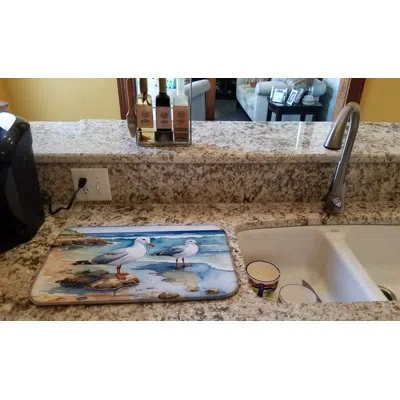 Caroline's Treasures Gulls Scavenging Dish Drying Mat In Natural