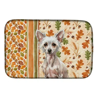 Caroline's Treasures Hairless Chinese Crested Heirloom Fall Dish Drying Mat In Natural