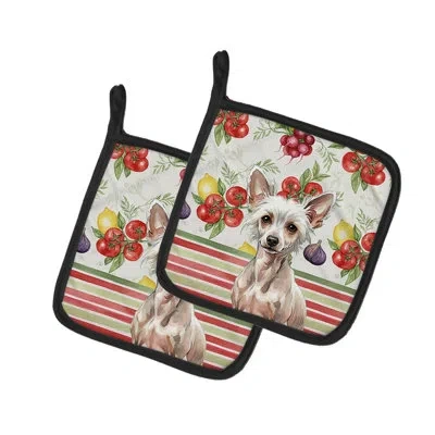 Caroline's Treasures Hairless Chinese Crested Vegetables Pair Of Pot Holders In Multicolor
