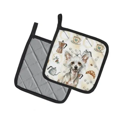 Caroline's Treasures Hairless Mottled Pattern Chinese Crested Coffee Bar Pair Of Pot Holders In Multicolor