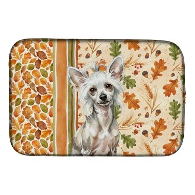 Caroline's Treasures Hairless Mottled Pattern Chinese Crested Heirloom Fall Dish Drying Mat In Natural