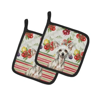 Caroline's Treasures Hairless Mottled Pattern Chinese Crested Vegetables Pair Of Pot Holders In Multicolor