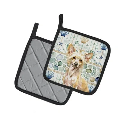 Caroline's Treasures Hairless Palomino Chinese Crested Coastal Sea Glass Pair Of Pot Holders In Multicolor