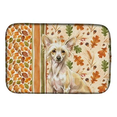 Caroline's Treasures Hairless Palomino Chinese Crested Heirloom Fall Dish Drying Mat In Natural