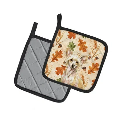 Caroline's Treasures Hairless Palomino Chinese Crested Heirloom Fall Pair Of Pot Holders In Multicolor