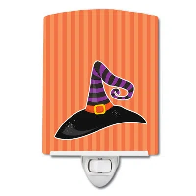 Caroline's Treasures Halloween Witch's Hat 2 Ceramic Night Light In Orange