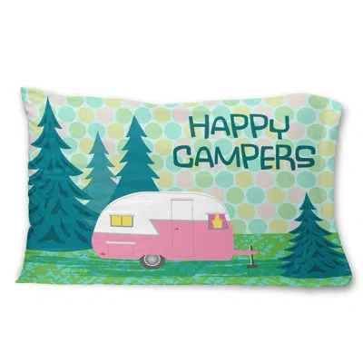 Caroline's Treasures Happy Campers Glamping Trailer Pillowcase In Green