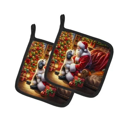 Caroline's Treasures Havanese And Santa Claus Pair Of Pot Holders In Multicolor
