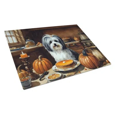 Caroline's Treasures Havanese Fall Kitchen Pumpkins Glass Cutting Board Large