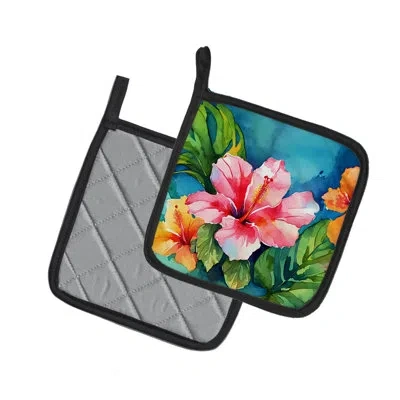 Caroline's Treasures Hawaii Hawaiian Hibiscus In Watercolor Pair Of Pot Holders In Multi