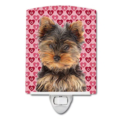 Caroline's Treasures Hearts Love And Valentine's Day Yorkie Puppy / Yorkshire Terrier Ceramic Night Light In Pink