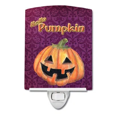Caroline's Treasures Hello Pumpkin Halloween Ceramic Night Light In Red;purple