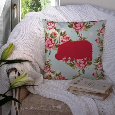 Caroline's Treasures Hippopotamus Shabby Elegance Blue Roses Indoor/outdoor Throw Pillow
