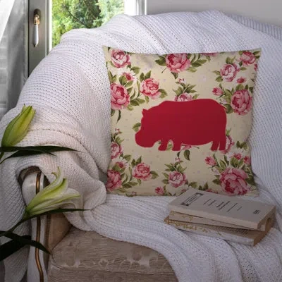 Caroline's Treasures Hippopotamus Shabby Elegance Yellow Roses Floral 14" Throw Pillow In Light Yellow