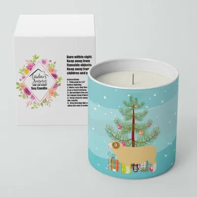 Caroline's Treasures Horned Dorset Sheep Christmas 10 oz Decorative Soy Candle In Blue