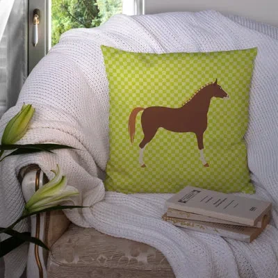 Caroline's Treasures Horse Check Canvas Outdoor Fabric Throw Pillow In Green