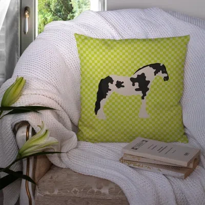 Caroline's Treasures Horse Check Square Canvas Outdoor Throw Pillow In Green
