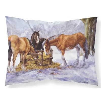 Caroline's Treasures Horse Eating Hay In The Snow Pillowcase In Gray