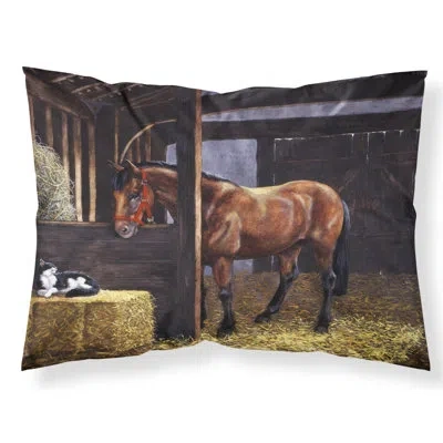 Caroline's Treasures Horse Horse In Stable With Cat Pillowcase In Black