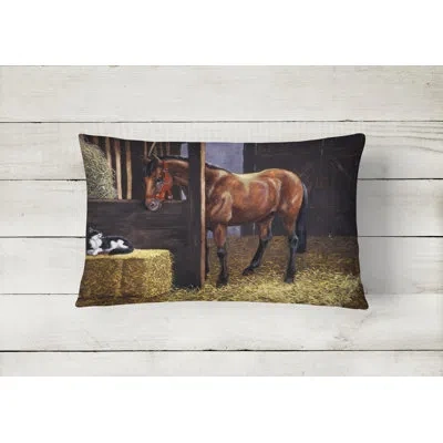 Caroline's Treasures Horse In Stable With Cat Fabric Indoor/outdoor Throw Pillow